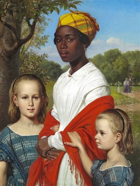 Portrait Of Otto Marstrand's Two Daughters And Their Nanny Oil Painting by Wilhelm Nicolai Marstrand