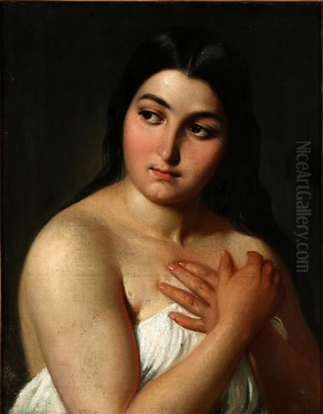 A Young Italian Woman After Her Bath Oil Painting by Wilhelm Nicolai Marstrand