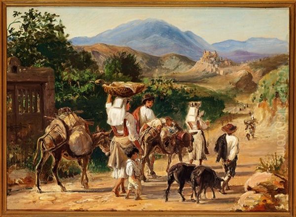 Italian Farmers On Their Way To Town Oil Painting by Wilhelm Nicolai Marstrand