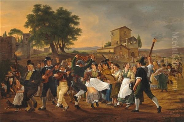 Merriment Outside The Walls Of Rome An October Evening Oil Painting by Wilhelm Nicolai Marstrand