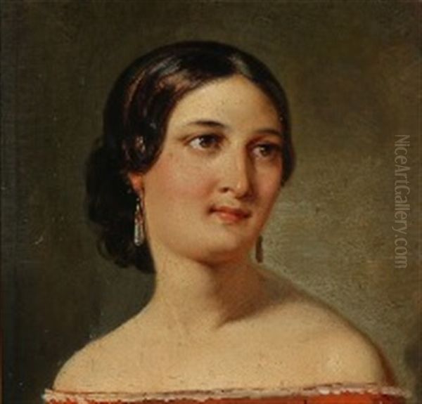 Portrait Of An Italian Woman With Drop Shaped Earrings by Wilhelm Nicolai Marstrand