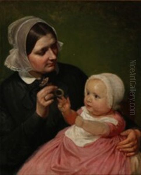 The Artist's Wife And Son Poul Oil Painting by Wilhelm Nicolai Marstrand