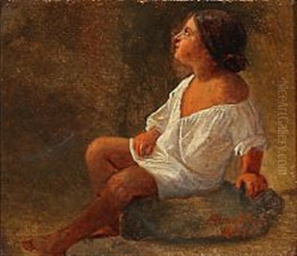 A Roman Girl In A White Shirt Oil Painting by Wilhelm Nicolai Marstrand