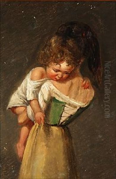 En Italiensk Pige Med Sin Lille Broder Paa Armen Oil Painting by Wilhelm Nicolai Marstrand