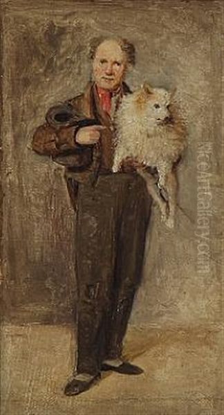 A Man With A Dog In His Arms Oil Painting by Wilhelm Nicolai Marstrand