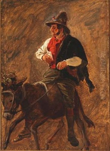 An Italian Donkey Rider (study For Sct. Antoniusfesten I Rom) Oil Painting by Wilhelm Nicolai Marstrand