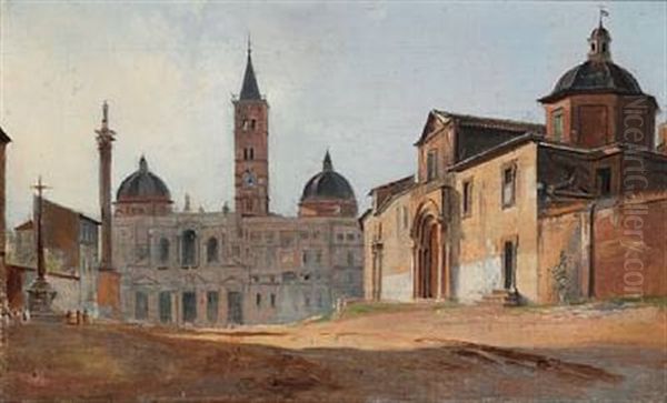 The Square At San Antonio The Abbot In Rome Oil Painting by Wilhelm Nicolai Marstrand