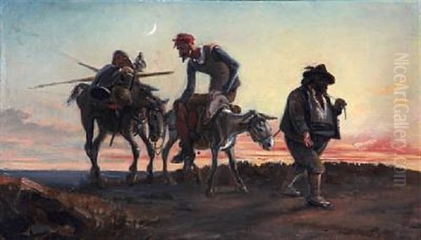 Don Quijote Der Hjemfores Af Bonden, Hans Nabo, Efter At Han Er Blevet Gjennempryglet Af Muldaeseldriveren Paa Hans Forste Udflugt Oil Painting by Wilhelm Nicolai Marstrand