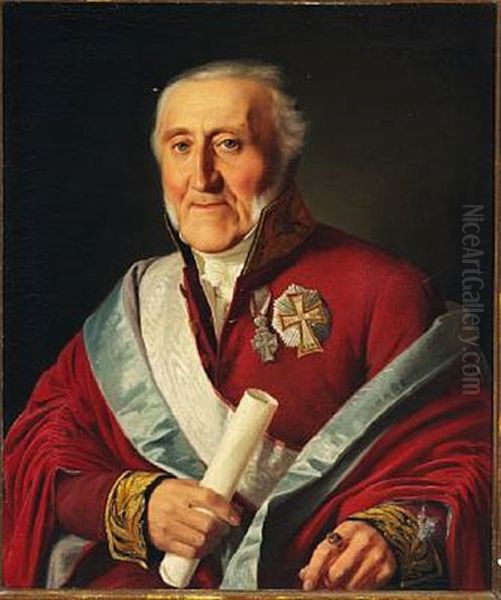 Portrait Of Anker Vilhelm Frederik Bornemann (1763-1854) Draped In His Red Official Robe With Blue Edging Oil Painting by Wilhelm Nicolai Marstrand