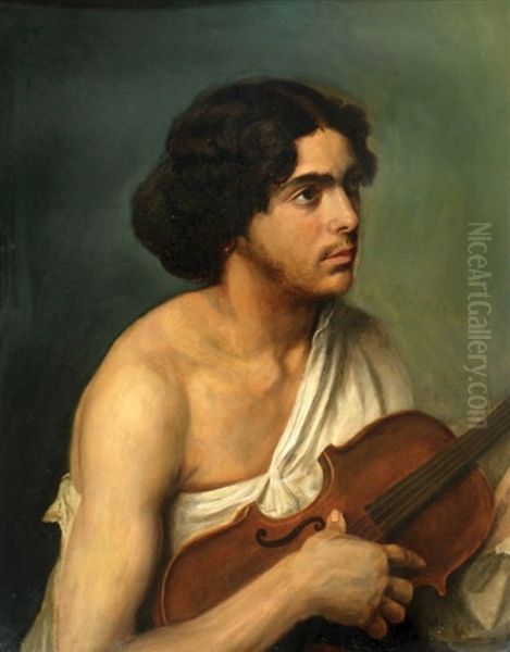 Young Man With Violin (study) Oil Painting by Wilhelm Nicolai Marstrand