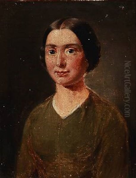 Portrait Of A Girl In A Green Dress Oil Painting by Wilhelm Nicolai Marstrand