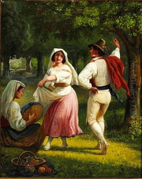 Young Italians Dancing And Playing Music Oil Painting by Wilhelm Nicolai Marstrand