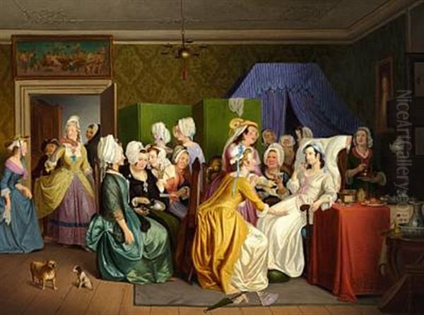 Scene From The Comedy Barselstuen By Playwright Ludvig Holberg Oil Painting by Wilhelm Nicolai Marstrand