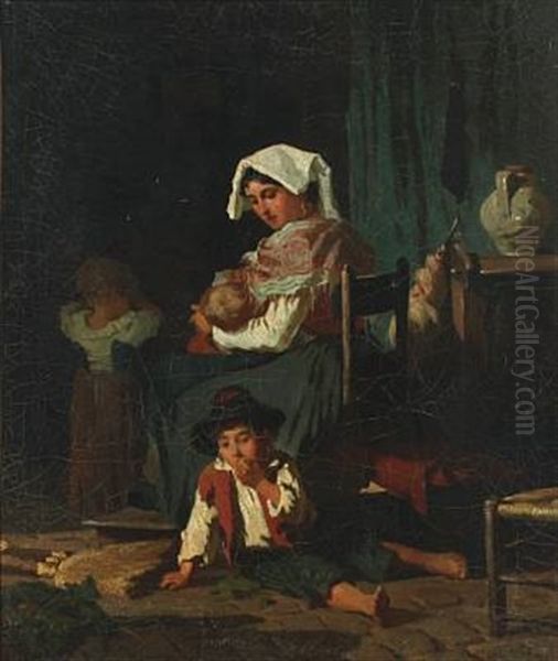 Interior With Italian Family Oil Painting by Wilhelm Nicolai Marstrand