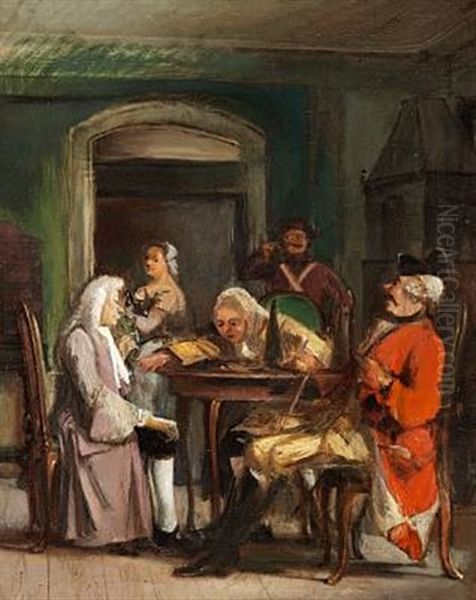 Scene From The Comedy Barselstuen By Ludvig Holberg Oil Painting by Wilhelm Nicolai Marstrand