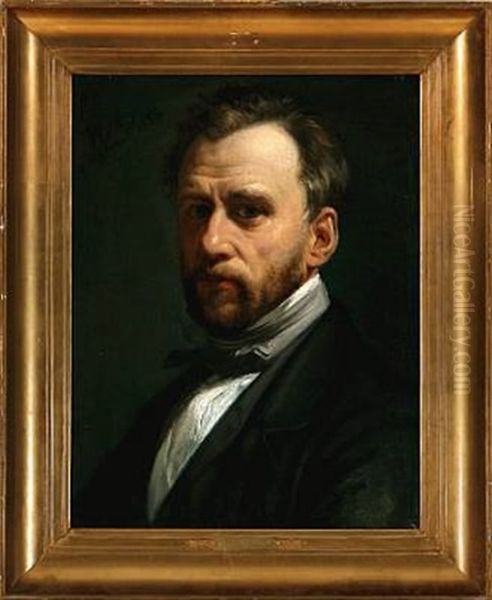 Portrait Of A Gentleman In A Black Jacket And White Shirt Oil Painting by Wilhelm Nicolai Marstrand