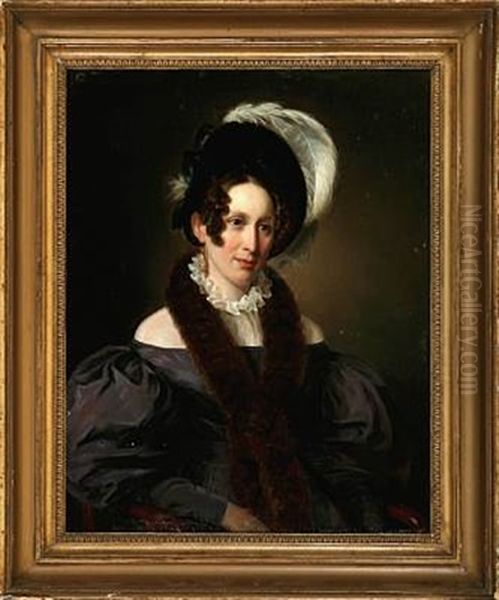 Portrait Of A Lady In A Plum-colored Dress Oil Painting by Wilhelm Nicolai Marstrand