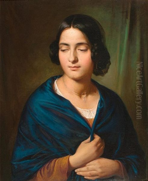 Bildnis Einer Dame Mit Blauem Umhang, Beauty Oil Painting by Wilhelm Nicolai Marstrand