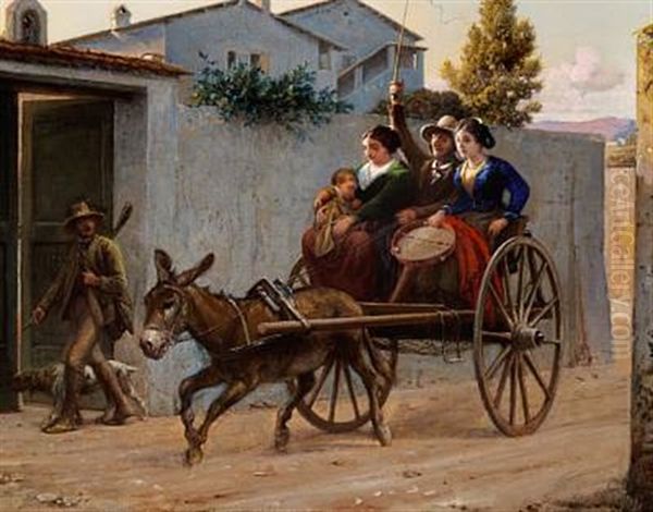 Italian Village Scene With A Mother Oil Painting by Wilhelm Nicolai Marstrand