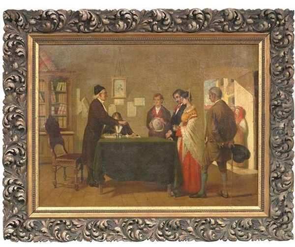 Ein Sudlandisches Paar Bei Der Standesamtlichen Trauung Oil Painting by Wilhelm Nicolai Marstrand