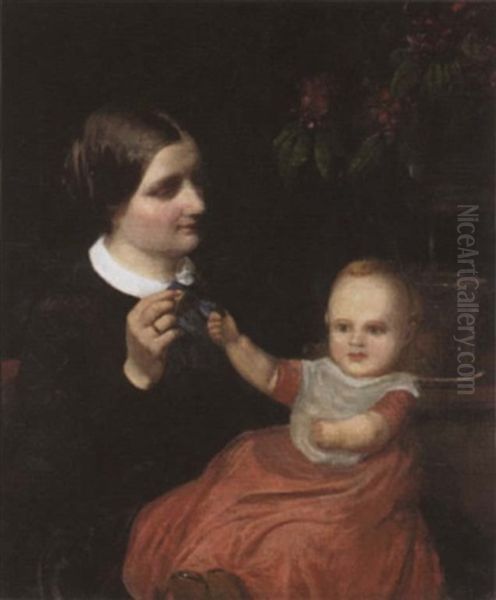 The Artist's Wife And Child Oil Painting by Wilhelm Nicolai Marstrand