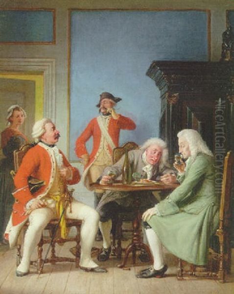 Scene From Ludvig Holberg's Barselstuen: Man Siger Din Kone Ikke Er Fader Til Barnet Oil Painting by Wilhelm Nicolai Marstrand