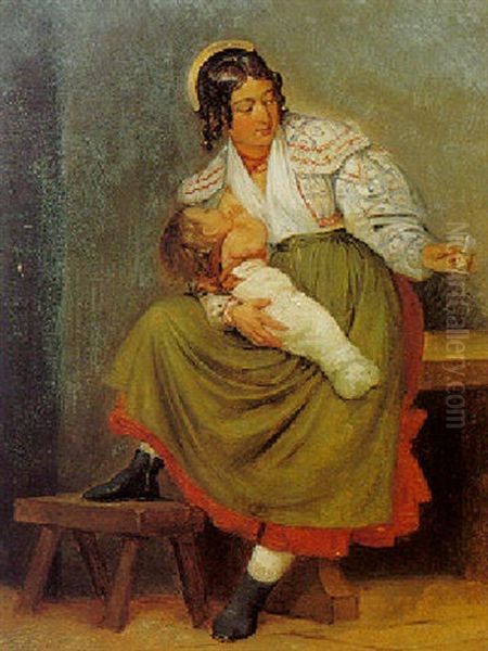 A Young Mother Feeding Her Child by Wilhelm Nicolai Marstrand