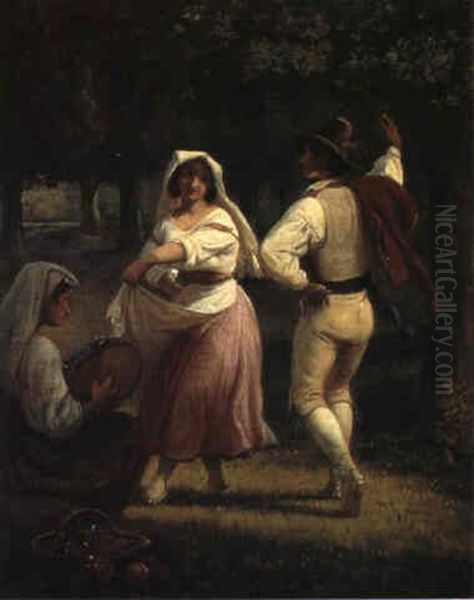 Taranteldansende Par I En Skov Oil Painting by Wilhelm Nicolai Marstrand