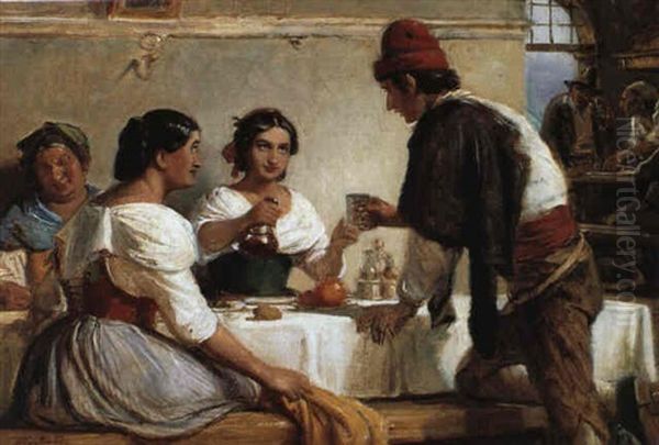 Italiensk Osteriscene Oil Painting by Wilhelm Nicolai Marstrand