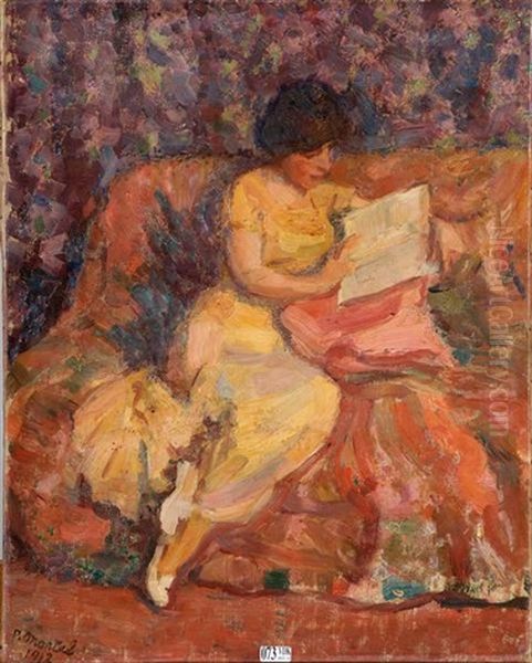 Jeune Femme A La Lecture Dans Un Canape Oil Painting by Paul-Jean Martel