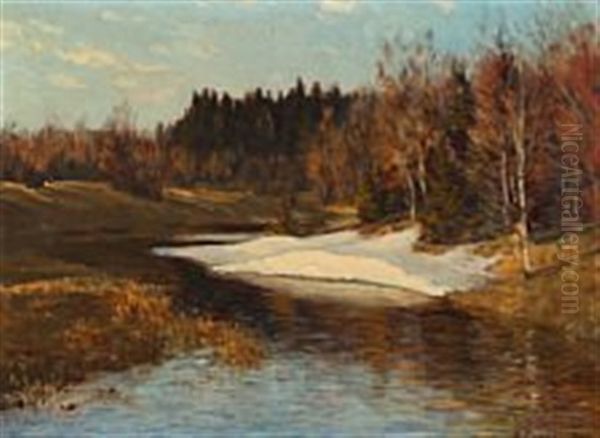 The Snow Is Melting By A Russian Stream Oil Painting by Dimitri Emil'evich Marten