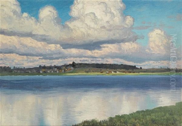 Landscape With Lake Oil Painting by Dimitri Emil'evich Marten