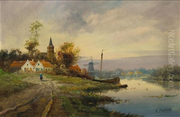 River Landscape Oil Painting by Alfred Martens