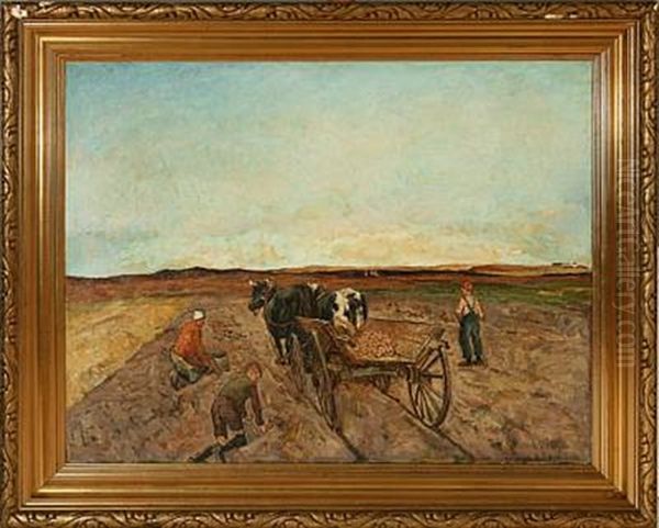 Potato Harvest In Korup, Funen Island Oil Painting by Alfred Martens