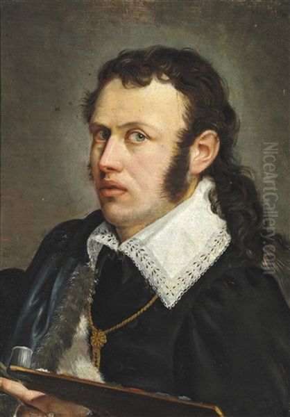 The Artist's Self-portrait With His Palette Oil Painting by Hans Ditlev Christian Martens