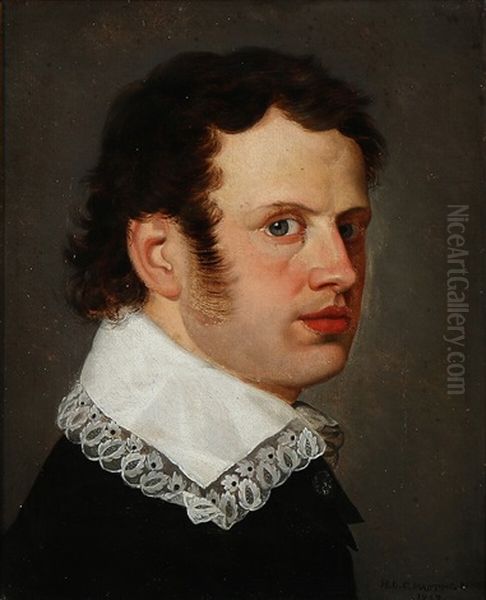 Portrait Of A Gentleman With A White Collar Oil Painting by Hans Ditlev Christian Martens