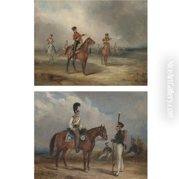 A Cavalry Skirmish (+ A Cavalry Officer With An Infantry Officer; Pair) Oil Painting by Henry Martens