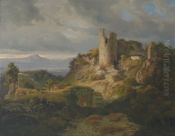 Burgruine Oil Painting by Johann Heinrich Martens