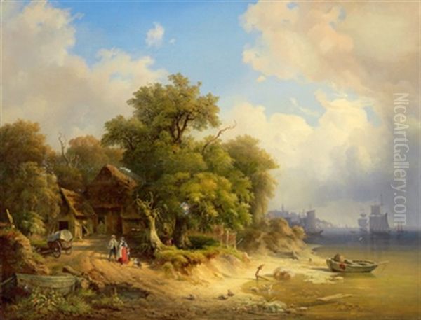 Idyllische Kustenlandschaft Mit Blick Auf Das Meer Oil Painting by Johann Heinrich Martens