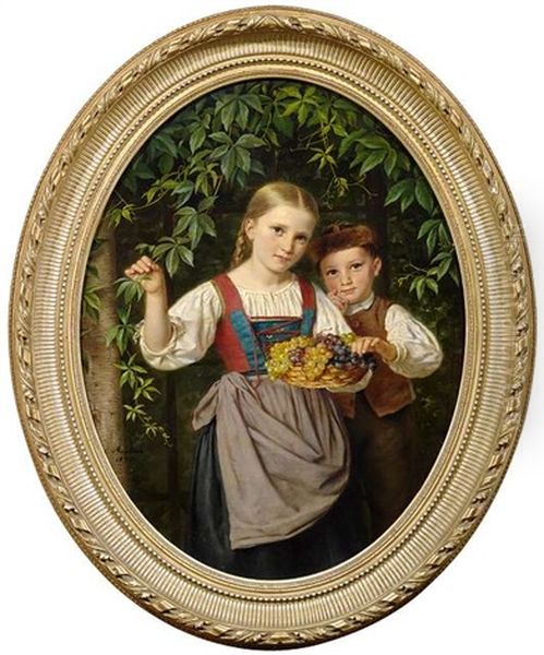 Bildnis Zweier Kinder Mit Trauben Unter Blattwerk Oil Painting by Luise von Martens