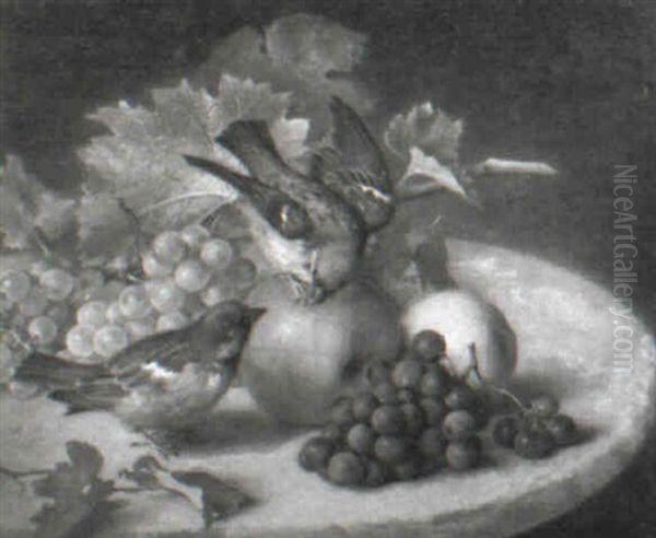 Stilleben Mit Weintrauben, Apfel Und Zwei Spatzen Oil Painting by Luise von Martens