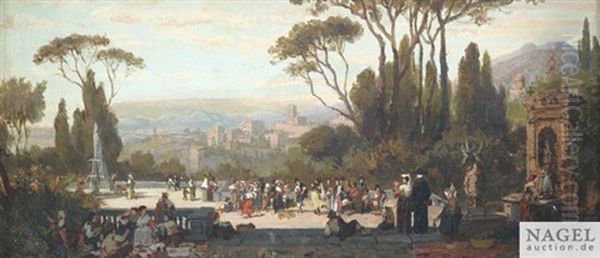 Fete A Tivoli. Ausgelassenes Treiben Auf Einer Terrasse Oberhalb Der Stadt Oil Painting by Willem Johannes Martens