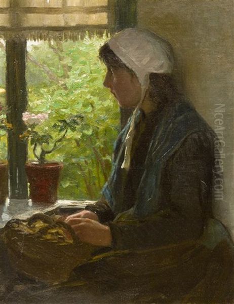 Girl Seated By Window Oil Painting by Willy Martens