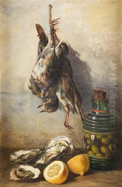 Bodegon Con Caza Muerta Y Ostras Oil Painting by Ricardo Marti Aguilo