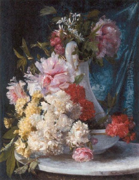 Summer Flowers In A Glass Pitcher And Bowl Oil Painting by Ricardo Marti Aguilo