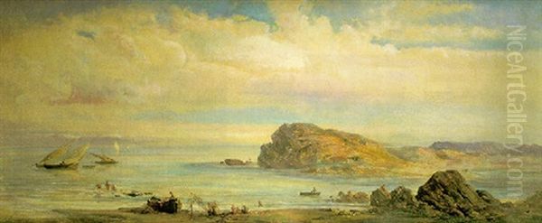 Marina Con Pescadores En La Playa Oil Painting by Ramon Marti Alsina