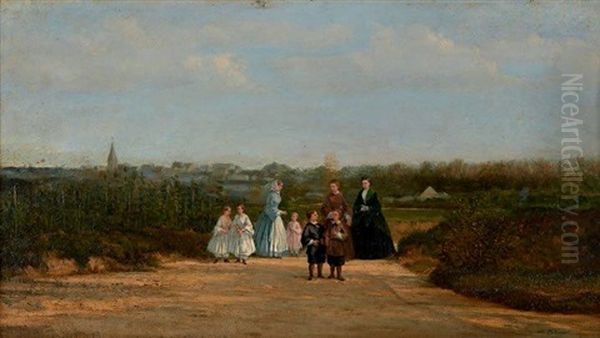 La Promenade Oil Painting by Adolphe M. Potement Martial