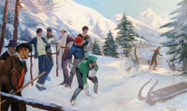 Les Sports D'hiver Oil Painting by Josep Marti-Garces de Marcilla