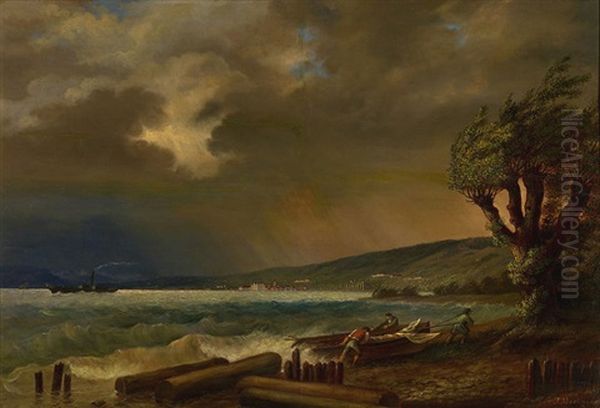 Sturm Uber Dem Bodensee Bei Rorschach Oil Painting by Joseph Martignoni