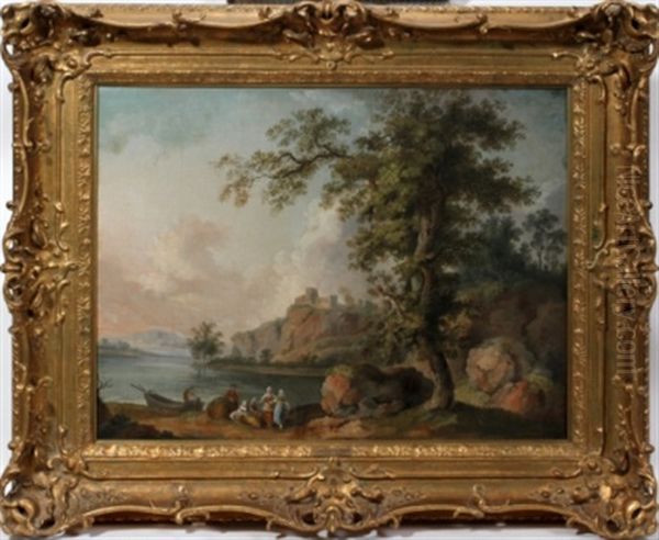 River Scene Oil Painting by Jean-Baptiste Martin the Elder